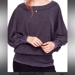 We The Free Willow Thermal Long Sleeve Boat Neck Top Washed Grey Women’s Small